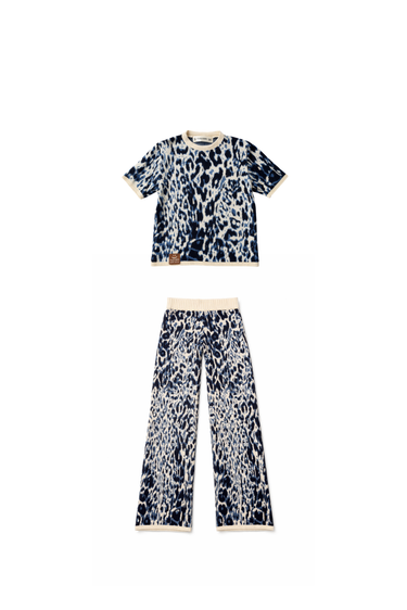 PANTALON TEJIDO LEOPARDO AZUL
