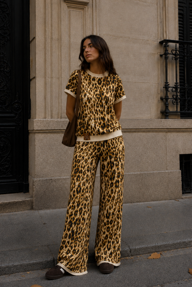 PANTALON TEJIDO LEOPARDO AMARILLO