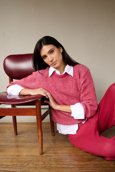 CONJUNTO TEJIDO SACO CEREZA