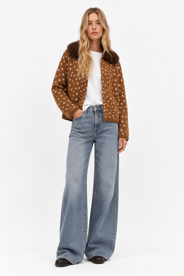 SACO TEJIDO BAMBI ABIERTO - CUELLO CAFE